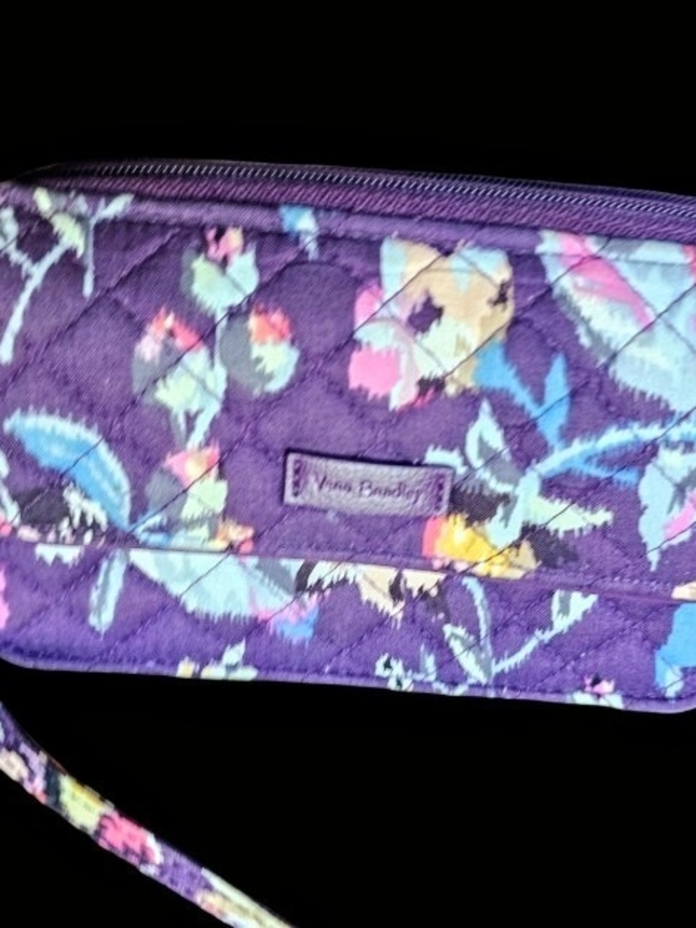 Vera Bradley RFID Cross Body Wallet "Plum Petals" Like New